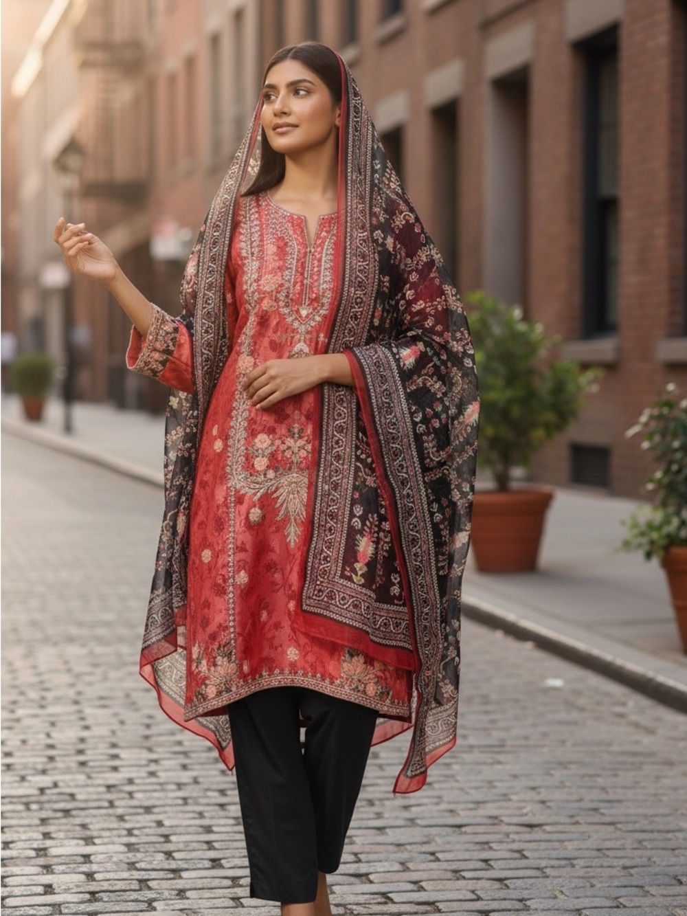 3 piece new kurta set with dupatta and pants